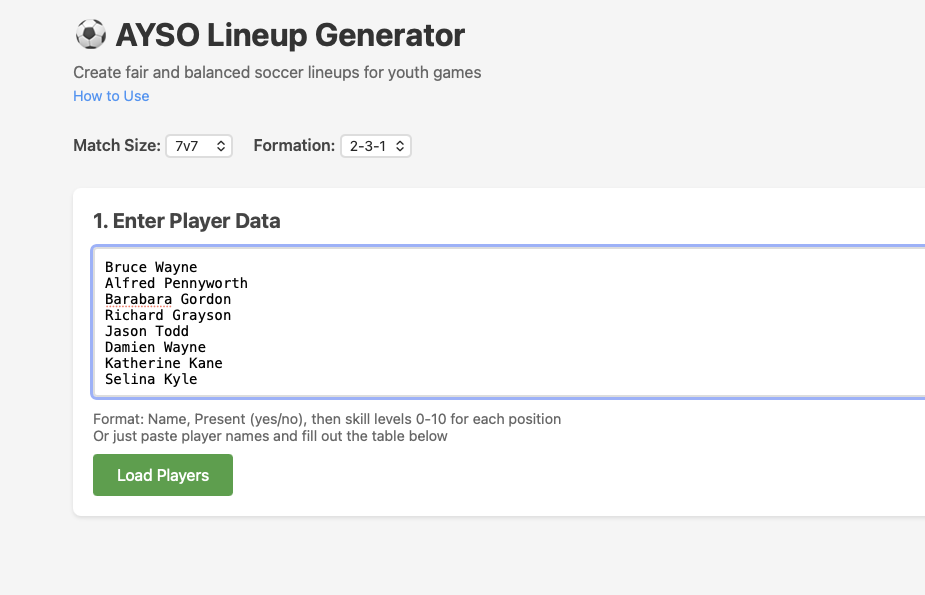 Sample Player Data Input